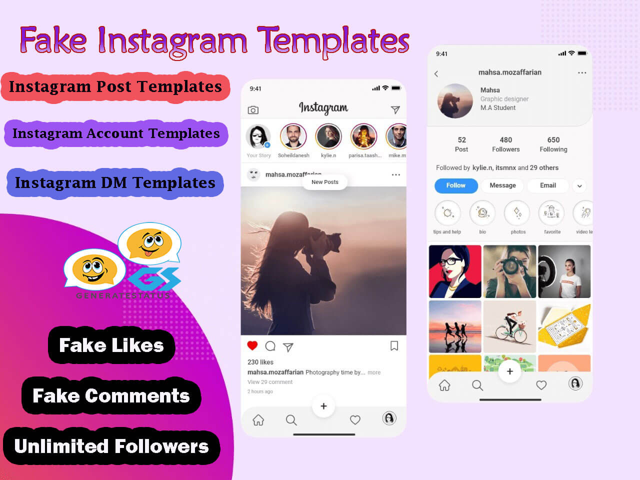 Instagram Templates Fake Instagram Post, Account and DM templates